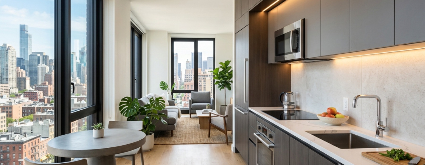luxury studio kitchen with integrated appliances
