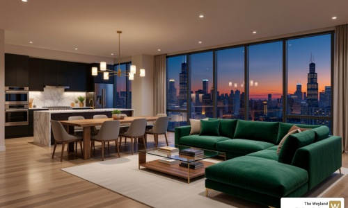 modern chicago apartment with floor to ceiling windows and city skyline view - modern apartments chicago